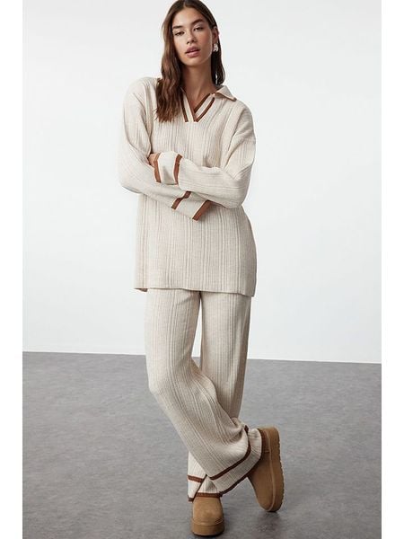 Trendyol 2-częściowy zestaw w kolorze kremowo-jasnobrązowym rozmiar: S. Brązowe swetry Trendyol, s, bez wzorów, bez ramiączek. Za 118.01 zł.