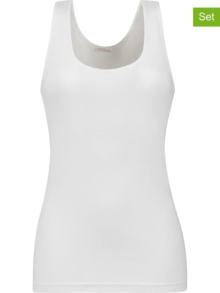 COTONELLA Topy (2 szt.) w kolorze białym rozmiar: L. Białe topy COTONELLA, l, bez wzorów, z bawełny, bez kołnierzyka, bez ramiączek. Za 56.79 zł.