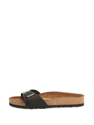 Comfortfusse Skórzane klapki w kolorze czarnym rozmiar: 39. Czarne klapki Comfortfüße, bez wzorów, z nubiku, z otwartym noskiem, bez obcasa. Za 205.93 zł.