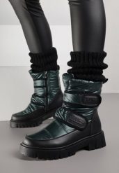 Ciemnozielone Śniegowce na Rzepy Theman. Zielone trapery i śniegowce Born2be, za kostkę. Za 119.99 zł.