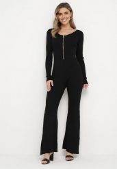 Czarny Wiskozowy Kombinezon Bodycon z Prążkowaniem i Suwakiem Alnorema. Czarne sukienki Born2be, bez wzorów, prążkowane, eleganckie, bez kołnierzyka, bez ramiączek, bodycon. Za 129.99 zł.