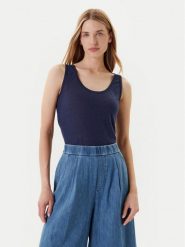 United Colors Of Benetton Top 37UJE8398 Granatowy Regular Fit. Niebieskie topy United Colors of Benetton, xl, bez wzorów, ze lnu, bez kołnierzyka, bez ramiączek. Za 99.99 zł.