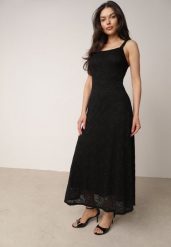 Czarna Taliowana Sukienka Koktajlowa z Koronki Ashelis. Czarne sukienki Born2be, l, bez wzorów, z koronki, eleganckie, bez kołnierzyka, bez ramiączek. Za 199.99 zł.