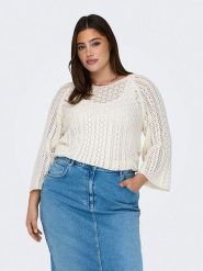 ONLY Carmakoma Sweter w kolorze kremowym rozmiar: M-46/48. Brązowe swetry Only Carmakoma, m, bez wzorów, ze splotem, bez ramiączek. Za 114.44 zł.