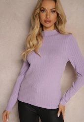 Fioletowy Casualowy Sweter Półgolf Temitara. Fioletowe swetry Renee, m, bez wzorów, z jeansu, bez ramiączek. Za 34.99 zł.