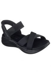 Sandały SKECHERS SLIP - INS ULTRA FLEX 3.0 Czarny. Czarne sandały Skechers, bez wzorów, z materiału, bez obcasa, bez zapięcia. Za 296.99 zł.