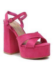 DeeZee Sandały F8914-5 Różowy. Czerwone sandały DeeZee, bez wzorów, z materiału, bez obcasa, na słupku, bez zapięcia. Za 149.99 zł.
