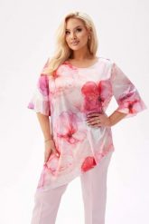 Elegancka tunika Liliana z asymetrycznym krojem w kwiaty w odcieniach bieli i różu PLUS SIZE XXL. Czerwone tuniki Moda Size Plus Iwanek, na co dzień, plus size, bez wzorów, z elastanu, eleganckie, z asymetrycznym kołnierzem, plus size, bez ramiączek. Za 239.90 zł.