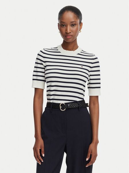 Tommy Hilfiger Sweter WW0WW49705 Kremowy Regular Fit. Białe swetry TOMMY HILFIGER, s, bez wzorów, z syntetyku, bez ramiączek. Za 331.99 zł.