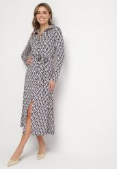 Niebieska Sukienka Koszulowa z Wiskozą i Paskiem w Geometryczny Wzór Erilvessa. Niebieskie sukienki Born2be, na co dzień, l, bez wzorów, z wiskozy, eleganckie, bez kołnierzyka, bez ramiączek, midi, koszulowe. Za 169.99 zł.