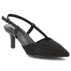 Sandały damskie Marco Tozzi, cholewka ze skóry ekologicznej z ażurowym wykończeniem zapięcie na pasek wokół kostki spiczasty nosek, czarne, 2-29667-4. Czarne sandały Marco Tozzi, w ażurowe wzory, ze skóry ekologicznej, bez obcasa, bez zapięcia. Za 199.00 zł.