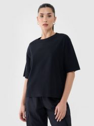 4F T-shirt regular z waflowej dzianiny damski - czarny XS. Czarne t-shirty 4f, xs, bez wzorów, z bawełny, bez kołnierzyka, bez ramiączek. W wyprzedaży za 49.99 zł.