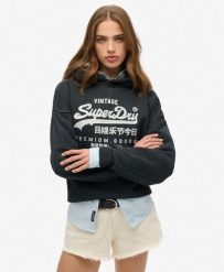 Luźna bluza z kapturem metalicznym Vl. Czarne bluzy Superdry, m, bez wzorów, z bawełny, z kapturem. Za 297.70 zł.