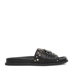 Klapki Nine West. Czarne klapki Nine West, bez wzorów, bez obcasa. Za 219.99 zł.