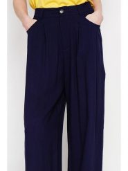 Le Jardin du Lin Spodnie w kolorze granatowym rozmiar: 36. Niebieskie spodnie materiałowe Le jardin du lin, bez wzorów, z materiału, z podwyższonym stanem. Za 108.99 zł.