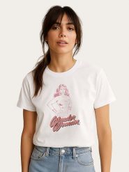 WOOOP Koszulka "Wonder Woman Pink" w kolorze białym rozmiar: S. Białe bluzki Wooop, s, bez wzorów, z bawełny, bez kołnierzyka, bez ramiączek. Za 56.99 zł.