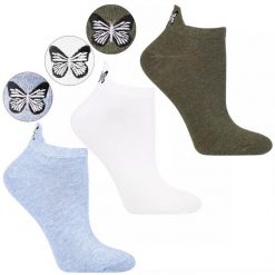 Skarpetki damskie Moraj, bawełniane niskie stopki z motylem na pięcie (3 pary), niebieskie-białe-szare, CSD240-107. Białe skarpety Moraj, bez wzorów, z bawełny. Za 29.99 zł.