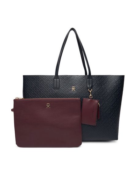 Tommy Hilfiger Torebka Th Icon Tote Mono AW0AW18174 Granatowy. Niebieskie shopper TOMMY HILFIGER, bez wzorów, ze skóry, bez dodatków. Za 699.99 zł.