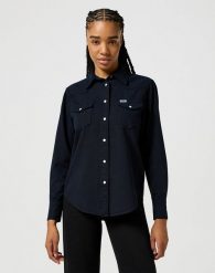 WRANGLER DAMSKA KOSZULA JEANSOWE JEANS DENIM HERITAGE SHIRT BLACK 112357527 W522018484. Czarne koszule Wrangler, xs, bez wzorów, z denimu, bez kołnierzyka, bez ramiączek. Za 199.99 zł.
