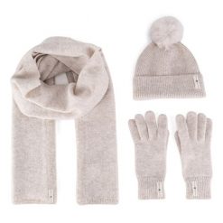 Zestaw czapka, szalik i rękawiczki Beverly Hills Polo Club. Brązowe czapki Beverly Hills Polo Club, bez wzorów, z dzianiny. Za 159.99 zł.