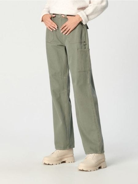 Jeansy wide leg high waist - zielony. Zielone jeansy Sinsay, l, bez wzorów, z podwyższonym stanem. Za 89.99 zł.