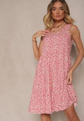 Różowa Sukienka z Bawełnianej Tkaniny w Nakrapiany Wzór Bez Rękawów Nativoria. Czerwone sukienki Renee, na co dzień, na lato, l, bez wzorów, z bawełny, eleganckie, bez kołnierzyka, bez ramiączek, midi, kopertowe. Za 39.99 zł.
