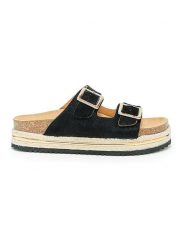 Mandel Skórzane klapki w kolorze czarnym rozmiar: 39. Czarne klapki Mandel, bez wzorów, ze skóry, z otwartym noskiem, bez obcasa. Za 195.99 zł.