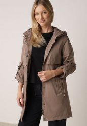 Ciemnobeżowa Przejściowa Kurtka Parka z Kapturem i Podwijanymi Rękawami Tinarose. Brązowe kurtki Born2be, l, bez wzorów, z dresówki, z kapturem. Za 189.99 zł.