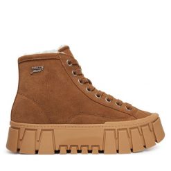 Trzewiki Tommy Jeans. Brązowe botki Tommy Jeans, bez wzorów, z jeansu, bez obcasa, na płaskiej podeszwie, bez zapięcia. Za 489.99 zł.