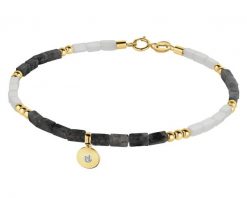 Bransoletka z diamentem, labradorytami, kryształami górskimi i elementami żółtego złota - 18 cm - próba 375. Żółte bransoletki Apart, z diamentem, złote. Za 1,159.00 zł.