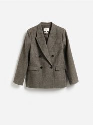 Dwurzędowa marynarka z wełną - ciemnobrązowy. Brązowe marynarki i żakiety Reserved, l, bez wzorów, z tkaniny. Za 459.99 zł.
