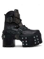 NEW ROCK Botki M-TM004-C3 Czarny. Czarne botki NEW ROCK, bez wzorów, ze skóry, bez obcasa, na słupku, bez zapięcia. Za 1,249.00 zł.