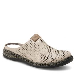 Klapki Rieker. Brązowe klapki Rieker, bez wzorów, bez obcasa. Za 299.99 zł.