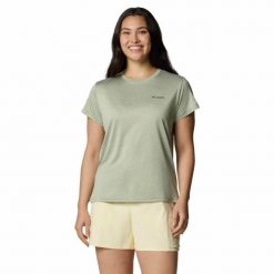 Koszulka techniczna damska Columbia BlueVista Hill Short Sleeve Crew. Zielone bluzki Columbia, s, bez wzorów, sportowe, bez kołnierzyka, bez ramiączek. Za 94.99 zł.