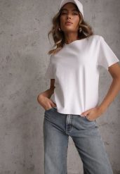 Biały Casualowy T-shirt z Bawełny Nealiara. Białe t-shirty Renee, m, z aplikacjami, z bawełny, bez kołnierzyka, bez ramiączek. Za 79.99 zł.