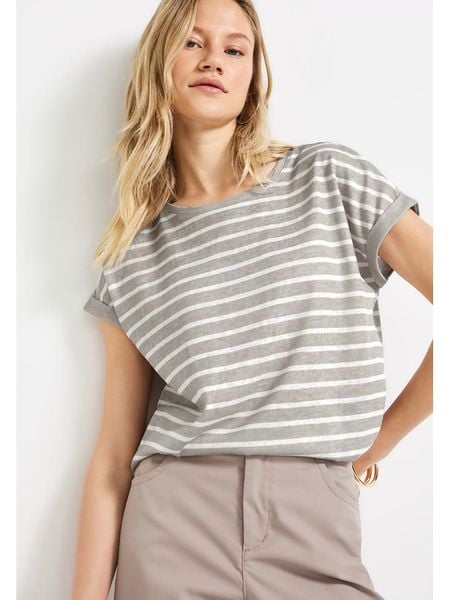 Street One Koszulka w kolorze szaro-białym rozmiar: 38. Szare bluzki Street One, bez wzorów, street, bez kołnierzyka, bez ramiączek. Za 96.14 zł.