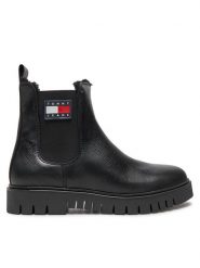 Tommy Jeans Sztyblety Chelsea EN0EN02626 Czarny. Czarne botki Tommy Jeans, bez wzorów, z jeansu, bez obcasa, na płaskiej podeszwie, bez zapięcia. Za 799.99 zł.