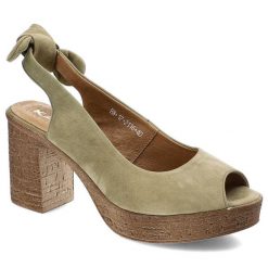Zielone Sandały Karino Buty Damskie Na Obcasie. Zielone sandały Karino, bez wzorów, z nubiku, wakacyjne, bez obcasa, na obcasie, bez zapięcia. Za 179.00 zł.