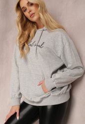 Jasnoszara Bluza Taniamenis. Szare bluzy Renee, l, bez wzorów, z kapturem. Za 79.99 zł.