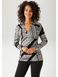 Aniston Bluzka w kolorze czarno-biało-beżowym rozmiar: 40. Białe bluzki Aniston, bez wzorów, z wiskozy, bez kołnierzyka, bez ramiączek. Za 56.99 zł.