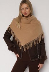 Brązowy Trójkątny Szalik z Wiskozy i Bawełny z Frędzlami Vetirala. Brązowe szaliki Born2be, bez wzorów, z bawełny, biznesowe. Za 44.99 zł.