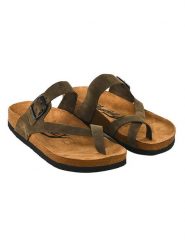 Moosefield Skórzane japonki w kolorze khaki rozmiar: 42. Brązowe klapki Moosefield, bez wzorów, z otwartym noskiem, bez obcasa. Za 149.66 zł.