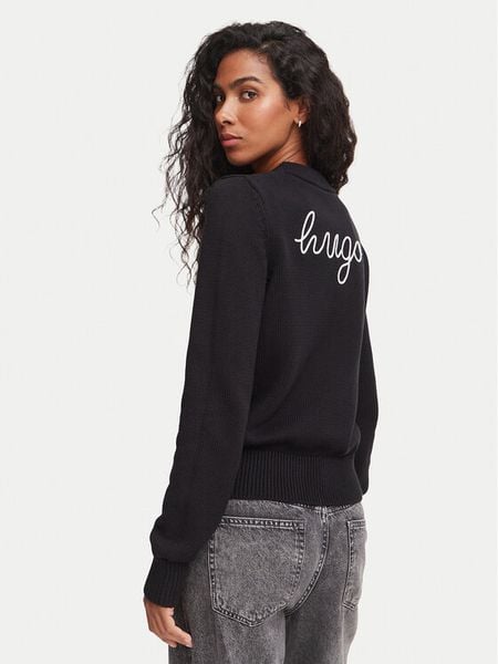 HUGO Sweter Saje 50564300 Czarny Regular Fit. Czarne swetry Hugo, xl, bez wzorów, z bawełny, bez ramiączek. Za 469.99 zł.