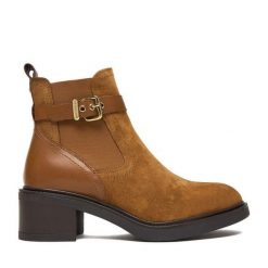 Botki U.S. Polo Assn. Brązowe botki U.S. Polo Assn., bez wzorów, bez obcasa, na słupku, bez zapięcia. Za 429.99 zł.