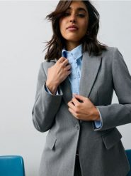 Żakiet slim fit z wiskozą - szary. Szare marynarki i żakiety Sinsay, l, bez wzorów, z wiskozy. Za 79.99 zł.