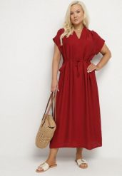 Bordowa Wiskozowa Sukienka Pudełkowa z Cienkim Paskiem i Kieszeniami Lumivorae. Czerwone sukienki Born2be, na co dzień, plus size, bez wzorów, z wiskozy, eleganckie, bez kołnierzyka, plus size, bez ramiączek, maxi, proste. Za 74.99 zł.