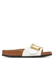 Birkenstock Klapki Catalina Cushion Buckle 1029437 Biały. Białe klapki Birkenstock, bez wzorów, ze skóry, bez obcasa. Za 399.99 zł.