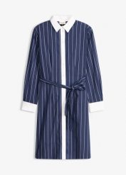 Sukienka koszulowa. Niebieskie sukienki bonprix, bez wzorów, z bawełny, bez kołnierzyka, bez ramiączek, koszulowe. Za 159.99 zł.
