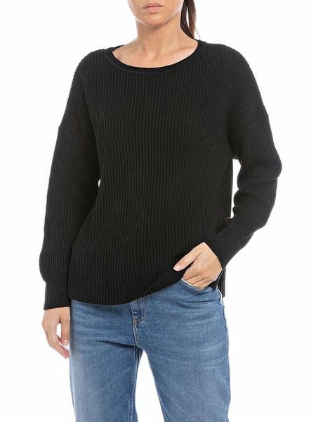 Replay Sweter w kolorze czarnym rozmiar: M. Czarne swetry Replay, m, bez wzorów, z bawełny, bez ramiączek. Za 219.95 zł.