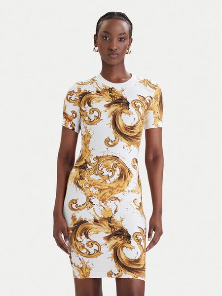Versace Jeans Couture Sukienka codzienna 80HAO939 JS553 Biały Slim Fit. Białe sukienki Versace Jeans Couture, na co dzień, xs, bez wzorów, z bawełny, bez kołnierzyka, bez ramiączek, proste. Za 562.99 zł.